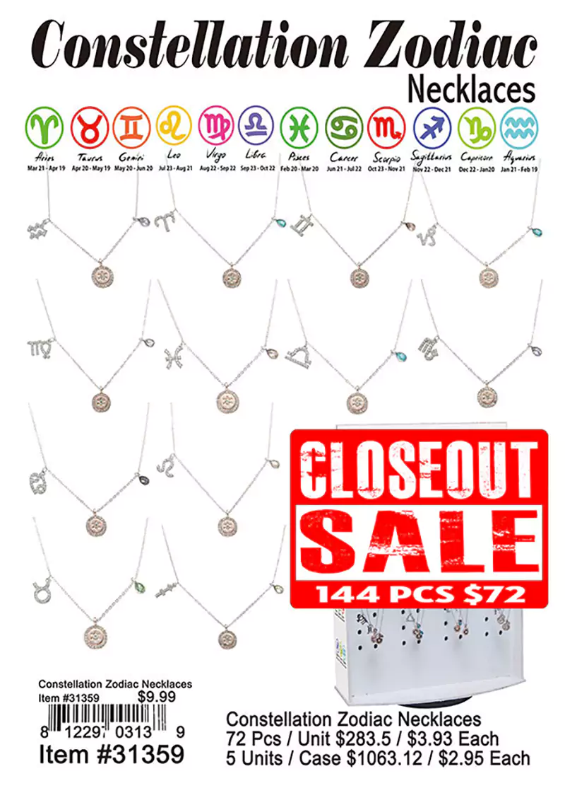 Constellation Zodiac Necklaces - Closeout 144 Pcs.